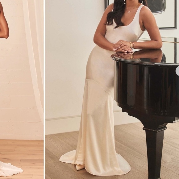 LULU's Bridal Timeless Sexy Chic Minimalist Satin Mermaid Trumpet Maxi Gown - Picture 1 of 4